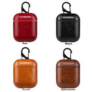 Leather Case Bluetooth Earphone Hook Clasp Keychain Protective Cover Cases For Airpods 1 2