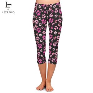 LETSFIND Sommer-Leggings mit niedlichem rosa Hundepfoten-Aufdruck, superweich, hohe Taille, Übergröße, schlanke Mitte der Wade 210925