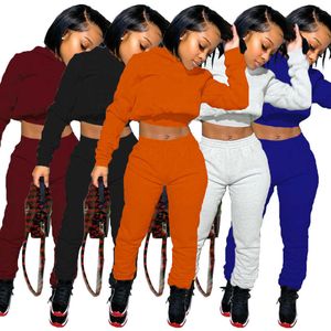 Kvinnor Tracksuits Två Pieces Set Fashion Casual Solid Hooded Pullover med Pocket Drawstring Pencli Pants Party Ladies Leisure Passar 2022