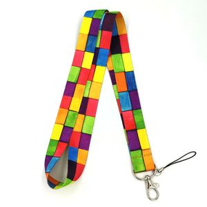 10pcs Rainbow lattice colorful Neck Lanyard keychain Mobile Phone Strap ID Badge Holder Rope Key Chain Keyrings Accessories Gift