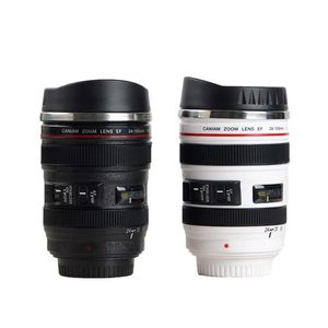 Beyaz Kamera Fincan toptan satış-Kupalar Paslanmaz Çelik Kamera EF24 mm Kahve Lens Kupa Beyaz Siyah Yaratıcı Hediye Bardak Canecas Kupası