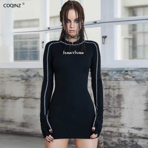 Kadın Seksi Bodycon Uzun Kollu Goth Elbise Kış Y2K Elbiseler Kadınlar için Parti Gece Kulübü Punk Siyah Giysileri D0A3410A 210712