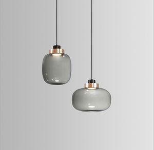 Nordic Nowoczesny Minimalistyczny Jadalnia Lampy Sypialnia Bar nocny Single-Head Smoke Grey Glass Mały żyrandol