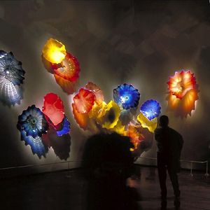Blue Yellow Red Shade Wall Decor Lamp Murano Hanging Arts Hand Blown Stained Glass Flower Plates Nordic Mounted Mural 20 to 40 CM