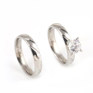 Anello di fidanzamento placcato in argento dorato 2 pezzi Anello di zirconia semplice lucido lucido per gioielli da sposa da donna