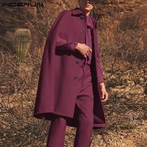 Men's Trench Coats INCERUN 2021 Fashion Men Cloak Lapel Solid Color Single Breasted Streetwear Irregular Ponchos Loose Casual Long