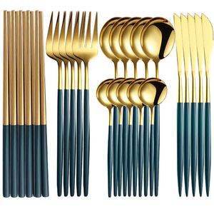 Covered Rose Gold Dinner Knife Set Stainless Steel Silverware Table Cutlery Kitchen Sets Spoons and Forks Dinnerware Flatware X0703