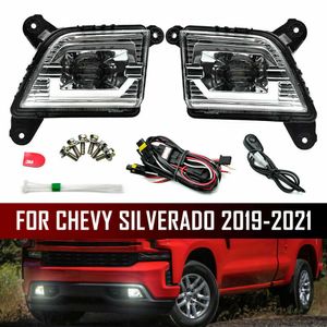 New LED DRL Daytime Run Light Fog Lamp Headlights Driving Lights for Chevy Silverado 2019-2020 -2021 With Switch Wirting Kit Car