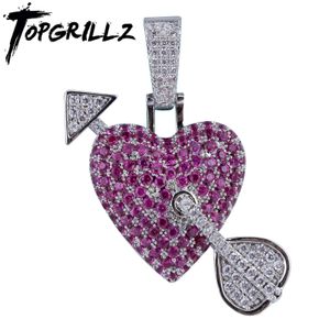 Iced out Solid Heart Necklace & Pendant With Arrow Gold Silver Color Bling Cubic Zircon Men's Hip hop Chains Jewelry For Gift X0509