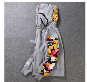 Neue Herrenkleidung Hoodies Jacke grau Camouflage Shark Print Männer Mode Baumwolle Mit Kapuze Sportswear Innere Fleece Hoody Sweatshirt