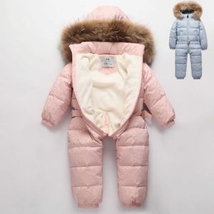 -30 ryska vinterrock snöar ny pojke baby nerjacka utomhus spädbarn kläder tjejer klättring för barn jumpsuit parka riktiga päls h0909