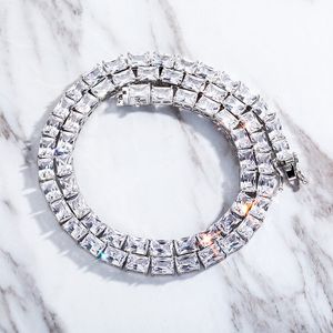 Hip Hop Chain Iced Out CZ 6MM Rectangular Zircon Plated Thick Platinum Bread Bracelet Necklace Jewelry Gift