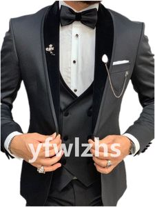 Настроить одну кнопку Красивый шаль откалы жениха смокинг мужские костюмы свадьба / выпускной / ужин мужчина Blazer (куртка + брюки + галстук + жилет) W868