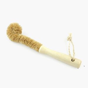 new Wooden Cup Cleaning Brushes Coconut Palm Long Handle Bottle Cleaner Pot Glass Kitchen Washing Tableware Brush Tools 24cm EWE6401