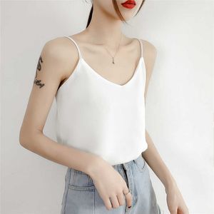 Koreanische Mode Chiffon Frauen Camis Streetwear Sexy Tops Ärmellose Schwarze Weibliche Tank Plus Größe Spaghetti Strap Top 210531