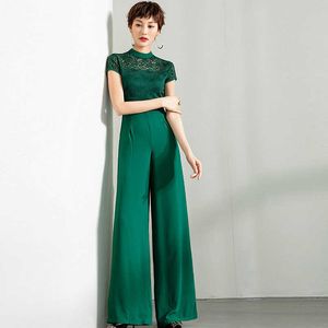 Formal Party Jumpsuit para mulheres Chiffon Chiffon Elegante Comprimento Completo Elegante Verde Personalizar Jumpsuits de Laço Plus Size 3XL 4XL 210625