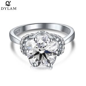 Cluster Rings DYLAM Flower White Gold Ring For Women Moissanite Diamond Solitaire Wedding Engagement Jewelry Christmas Gift