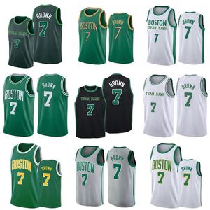 Herren-Basketballtrikots Jaylen 7 Brown-Trikot schwarz weiß grün City ärmellose Kleidung und Shorts