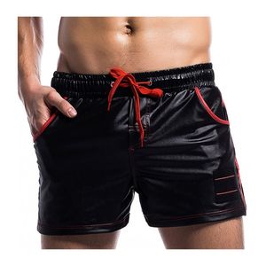Sommar faux läder män shorts casual lös med fickor högkvalitativa manliga korta byxor bekväm mjuk man 210806