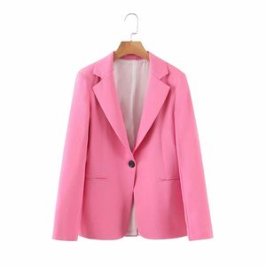 Summer Women Solid Blazers Coats Long Sleeve Single Button Notched Blazer Female Office Lady Casual Outerwear 210513