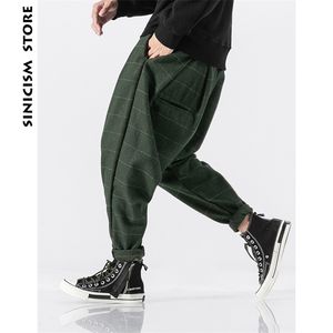 Sinisizm Mağazası Erkekler Ekose Koukers Pantolon Erkek Yün Kalın Japon Streetwear Harem Erkek Vintage Sweatpants Pantolon 5XL 210715