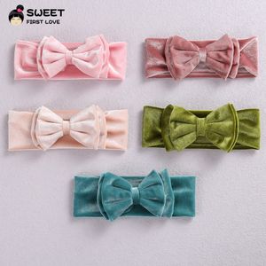 Moda Kore Bantlar Için Bebek Kız Katı Ilmek Elastik Hairbands Çocuklar Için Çift Yay Yenidoğan Şapkalar Saç Aksesuarları