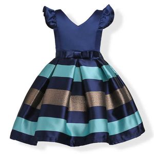 Baby Girls Princess Striped Dress With Free Belt Kids Party Formal Dresses 3-10 År Gappa Kids Girls Christmas Wedding Clothing Q0716