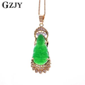Jin yao mode charm halsband hängsmycke Buddha grön sten zirkon champagne guld färg hängsmycke för kvinnor smycken gåva g0927