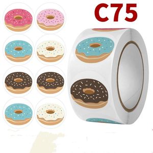 Gift Wrap 500pcs Donuts Shape Cute Cartoon Children Sticker Packaging Handmade Holiday Decoration Thank You Seal