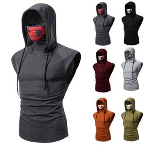 Mens Fitness Hooded Tees T-tröja Mode Occident Trend Style Solid Färger Ärmlös Tops Polos Vår Sommar Man Loose Casual Tshirt