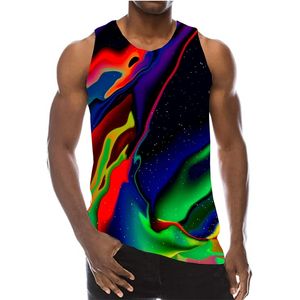 UNEY Color block Tank Tops sem mangas casual praia 3D colete homem/mulher camisa menino arco-íris gola redonda 210623