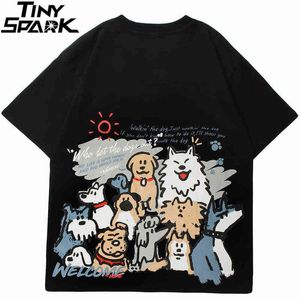 Hip Hop Tshirt Streetwear Komik Karikatür Köpekler Baskı T Gömlek 2021 Erkekler Harajuku Pamuk Rahat T-shirt Yaz Kısa Kollu Tees H1218 Tops