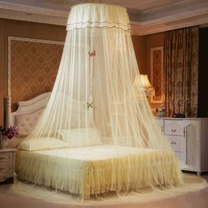 Gul 5 färger elegant rund spets insekt säng kanopy netting gardin kupol myggnät nytt hus sängkläder sommar hög kvalitet