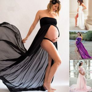 Pudcoco 2019 Gravida kvinnor Boho Chiffon Bandeau Beach Off Shoulder Long Dress Maternity Photography Props Maxi Dress Clothings Q0713