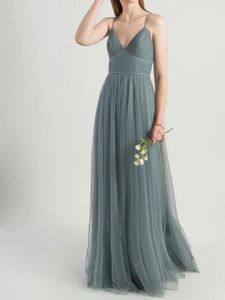 Tulle Bridesmaid Dress Long Spaghetti Sexy V-Neck Backless Wedding Party Dresses