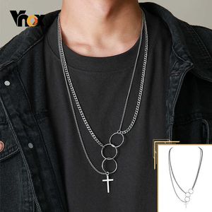VNOX skiktade kubanska halsband för män kvinnor, aldrig blekna fläckar kors hänge, cool casual punk gotisk unisex nack smycken y0528