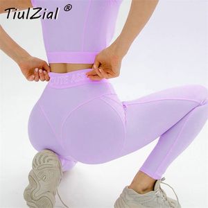 Tiulzial Colid Push Up Fitness Leggings Женская осень тощая эластичная высокая талия Jogger Lady белый фиолетовый 21115