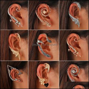 Ear Cuff Earrings Jewelry S2642 Fashion Retro Punk Fairy Dragon Hook Hanging Earring Metal Bat With No Ole Bone Clip Drop Delivery 2021 Knkh