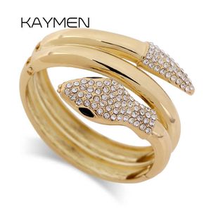 Kaymen Bracciale rigido a forma di serpente di nuova moda per donna Bracciale rigido placcato oro o argento con strass per ragazza, festa di nozze, Porm Q0717