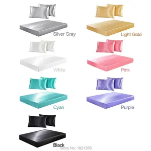 Lakan Sätter Silk Satin Bed Sheet Super Soft Silky Fit 360 ° Kuvert Väska Madrass Skal Deep Pocket Full Elastic Band