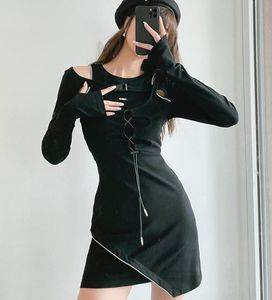 カジュアルドレスBethquenoy Black不規則なドレス女性服ミディローブete Vestidos Mujer 2021秋コットンツーピーススーツ