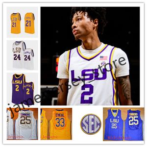 Özel LSU Kaplanlar Basketbol Dikişli Jersey Aundre Hyatt Quadry Jones Taj McGowan Marlon Williams Michael Colubiale Gabriel Davis Dredrick Snelson