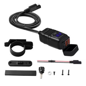 Motorcykelfordon-monterad laddare Vattentät USB-adapter 12V Telefon Dual Snabbladdning 3.0 Voltmeter Switch Moto Tillträde