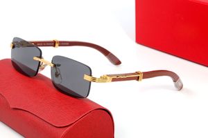 Mode Rimless Mens Solglasögon Buffalo Hornglasögon Trä Bambu Ramar Ben Man Kvinnor Glasögon Sport Designer Attityd Eyewear med lådor