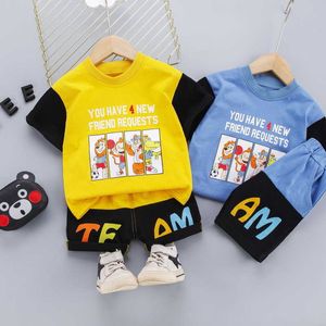 0-4 år sommarpojke kläder set casual mode aktiv patchwork t-shirt + byxa barn barn baby toddler 210615