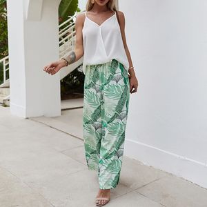 Summer women suits White tops and printed wide leg pants fashion female sets clothing 210524