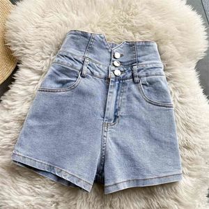 Sexy High Waist Jeans Shorts Women Slim Button Fly Skinny Denim Woman Streetwear Hollow Out Black Pants 210525