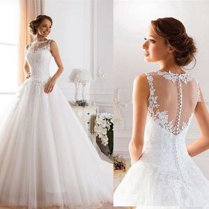 Zj9036 2021 Lace White Ivory A-Line Bröllopsklänningar för Bride Dress Gown Vintage Plus Storlek Kundgjorda Backless