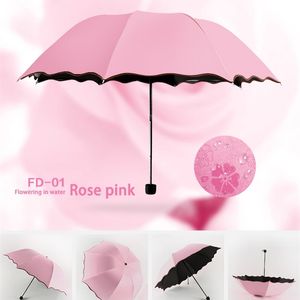 Hot Ladies UV Protective Portable mini Umbrellas Windproof 3-Folding Blossoms in Water Changes Color Anti-UV Sun/Rain Umbrella 210320