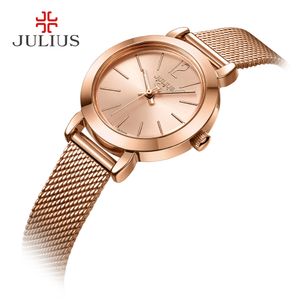 Julius JA-732 Kadın kadın Gümüş Gül Altın Sesi Mesh Paslanmaz Çelik Kuvars Analog Su Geçirmez Moda İzle Casual Wristwatch2022